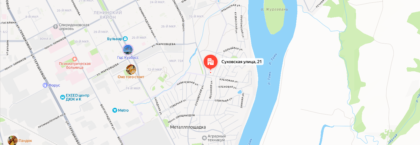Офис АМП Консалтинг Групп на карте: г. Кемерово, пос. Металлплощадка, ул. Суховская 21